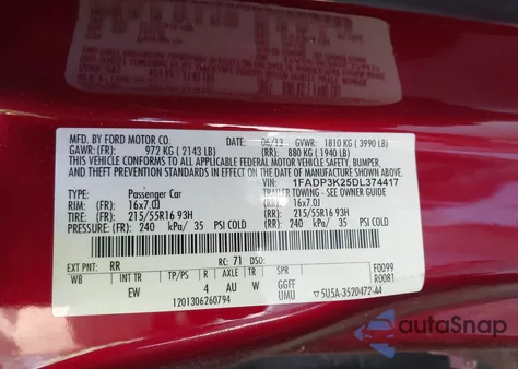 2013 Ford Focus Se z USA, uszkodzony, nr VIN 1FADP3K25DL374417